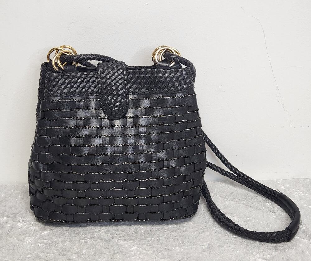 Vintage M.C. Womens Black w Gold Trim Crossbody Handbag